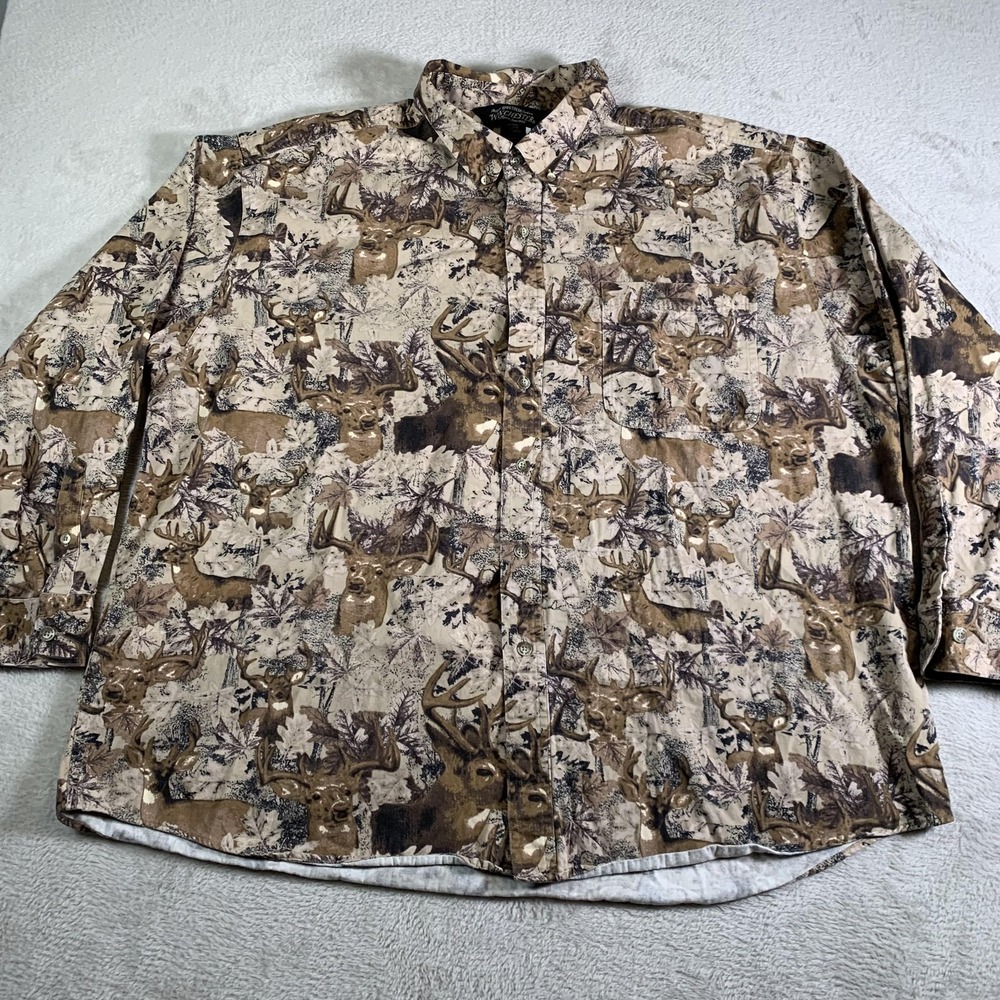 Winchester Shirt Mens 3XL Brown Camo Deer Hunting Button Front Cotton Outdoors‎